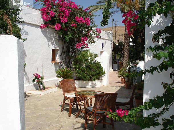 Patio y flores de la casa rural Finca la palmera